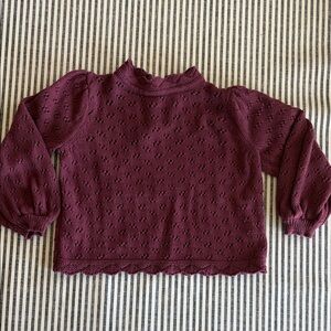 Girls Burgundy Eyelet Knit Sweater Top